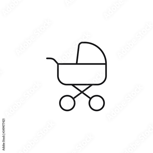 Baby stroller vector icon in linear, outline icon isolated on white background