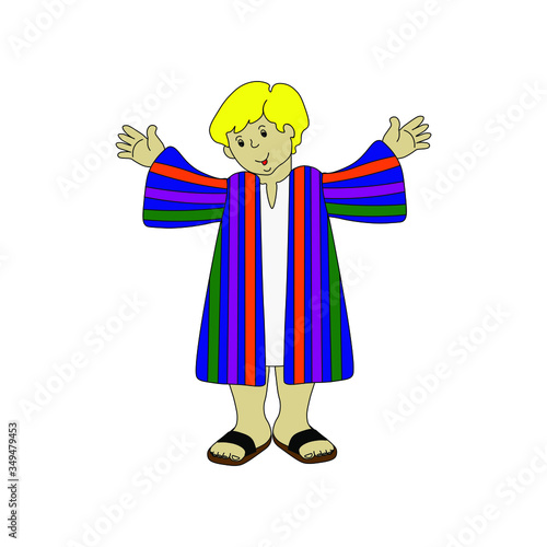 Hand-drawn pictures of children. A boy in colorful clothes.