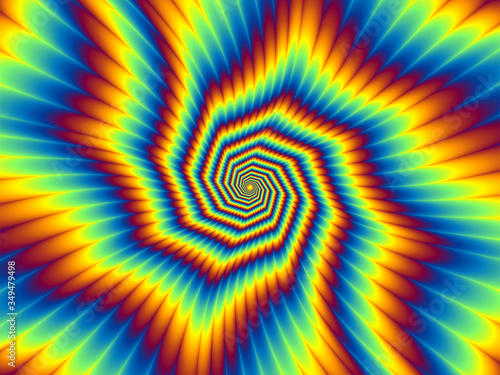 Pulsing fiery spirals. Optical illusion of movement.