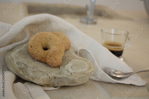 Coffee break in a luxury room, with donut