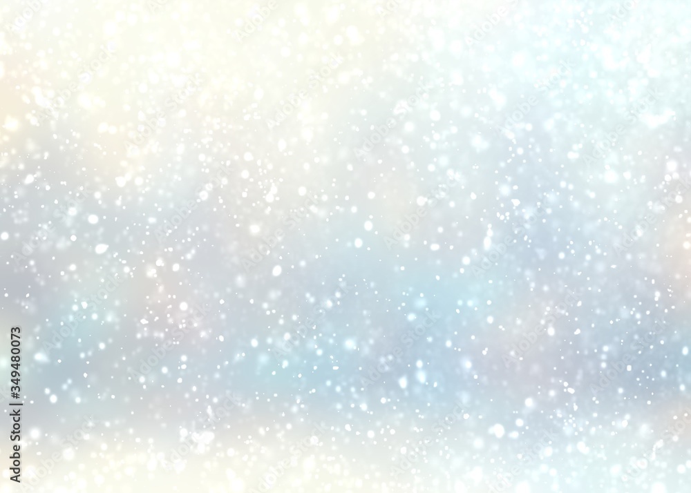 Snowfall blur pattern 3d illustration. Light blue icy texture. Wonderful winter background. 