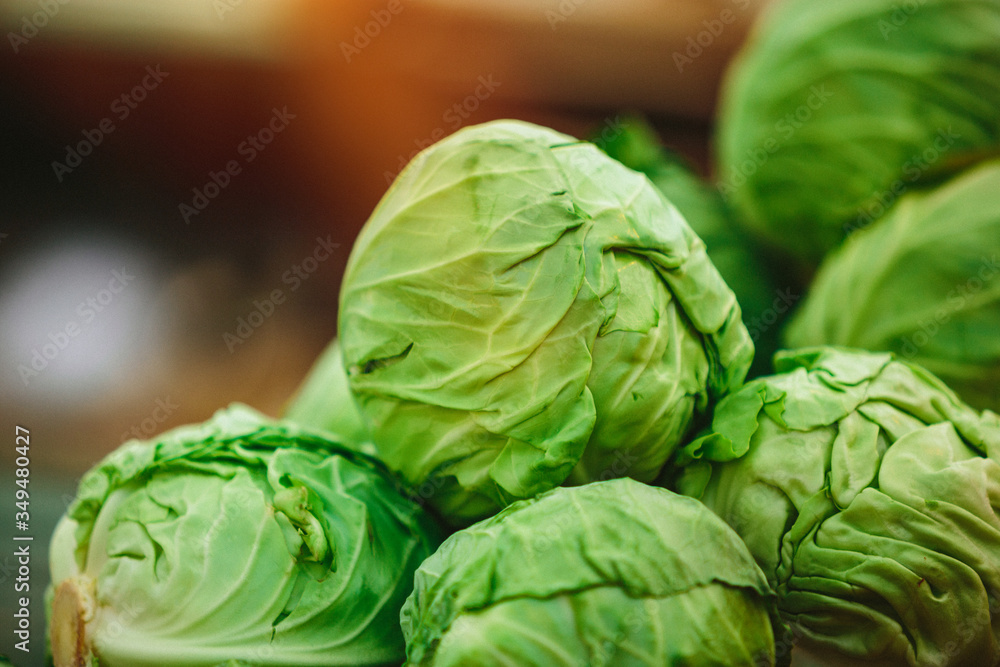 Fototapeta premium Green cabbage at Farmers' market