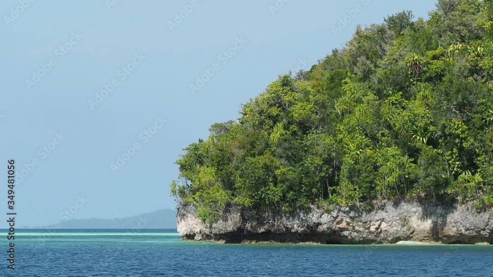 Raja Ampat, deserted island with lush forest and limestone cliffs