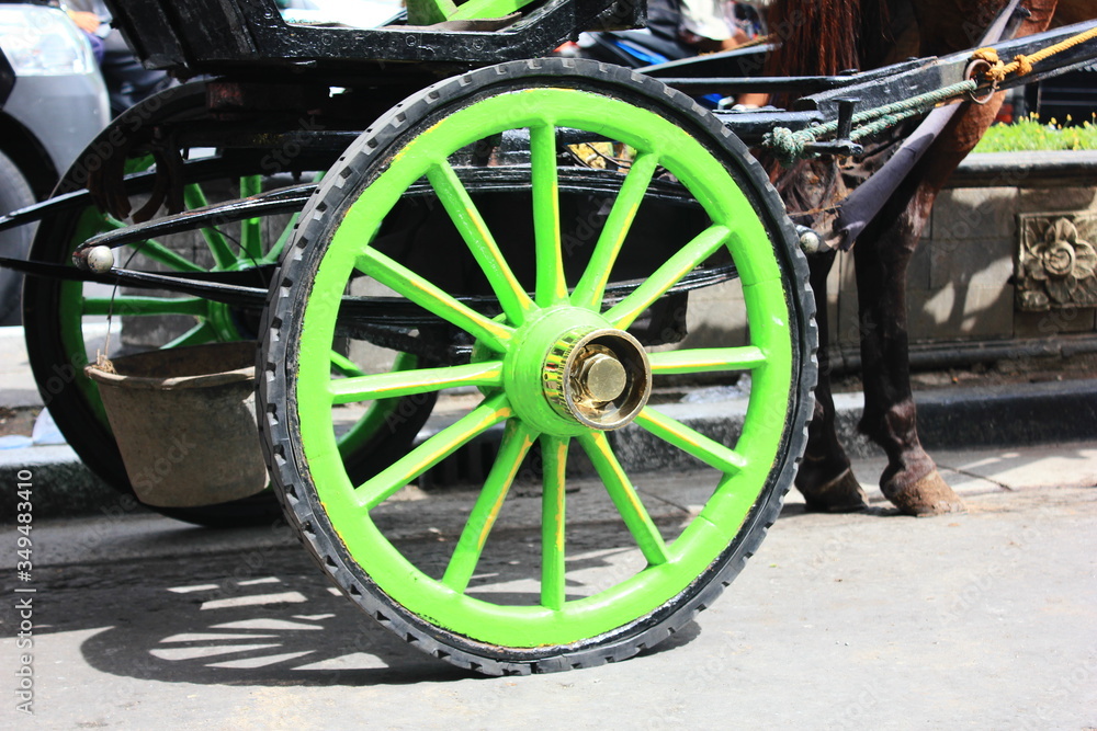 Green wheel of a chariot