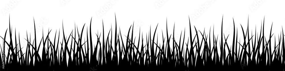 Vector decorative seamless pattern with black grass leaves on white background - obrazy, fototapety, plakaty 