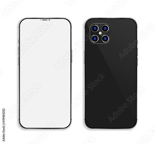 Smartphone mockup frameless with blank screen on white background