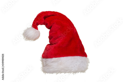Red and white hat of santa claus isolated on a white background
