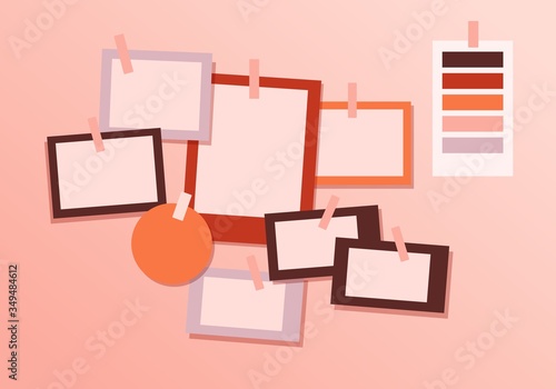 Board mood template. Modern brand mood concept design template empty for messages minimalistic color interior fashionable vector flat presentation corporate personal.