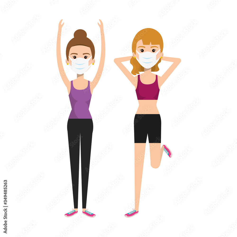 women using face mask practicing exercise vector illustration design women using face mask practicing exercise vector illustration design