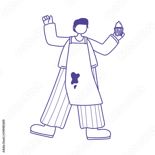 young man with cupcake and apron character icon design
