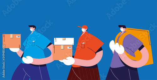 delivery men with mask in different poses