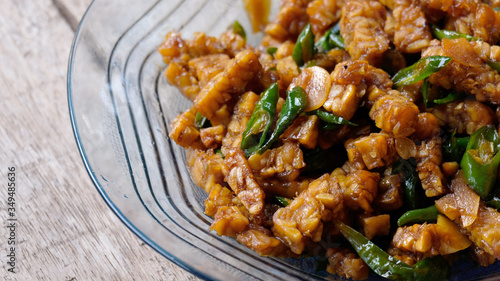 stir fried tempeh with green chili, also known as oseng tempe cabe hijau photo