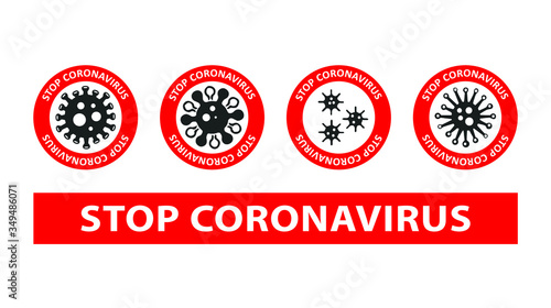 Stop Coronavirus Concept. No Infection sign caution. Coronavirus outbreak Icon with Red Prohibit Sign, 2019-nCoV Novel Coronavirus pandemic dangerous cells.Vector illustration