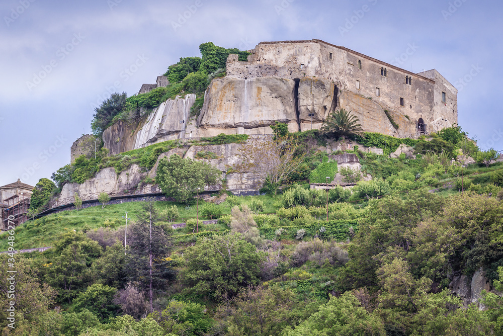 Castle on a hill in Castiglione di Sicilia on Sicily Island, Italy