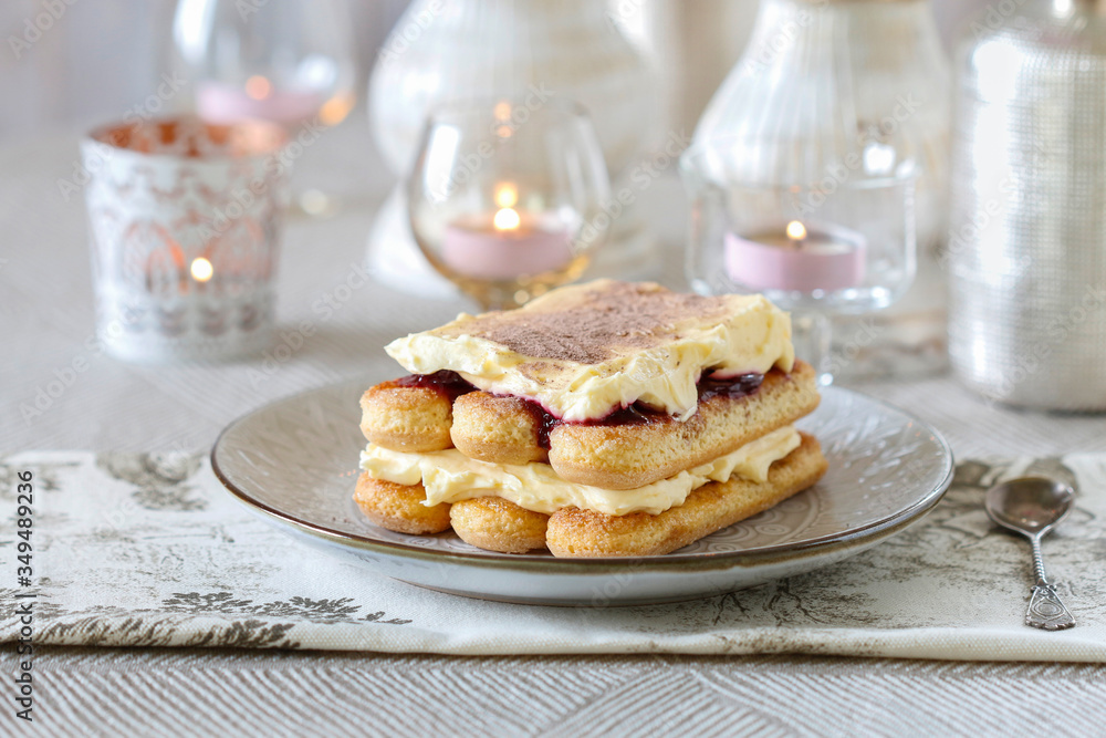 Traditional italian tiramisu cake on the table. Traditional italian tiramisu cake on the table.