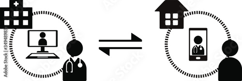 スマホで遠隔治療を受ける人イメージ図　アイコン　ベクターイラスト