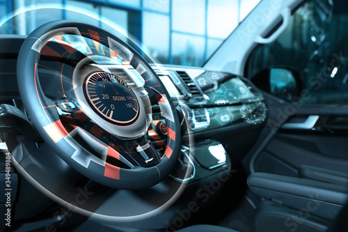 Futuristic technology. Car interior with graphical user interface © New Africa