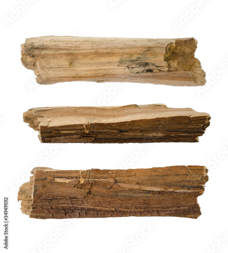Wooden splinter or piece of bark isolated on white background. Item for mock up, scene creator and other design. photo