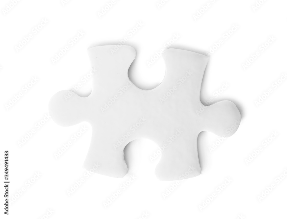 Blank puzzle piece isolated on white, top view Blank puzzle piece isolated on white, top view