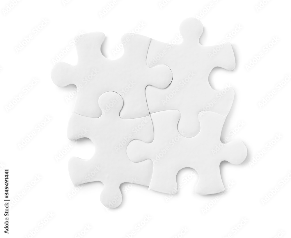 Blank puzzle pieces isolated on white, top view Blank puzzle pieces isolated on white, top view