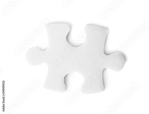 Blank puzzle piece isolated on white, top view