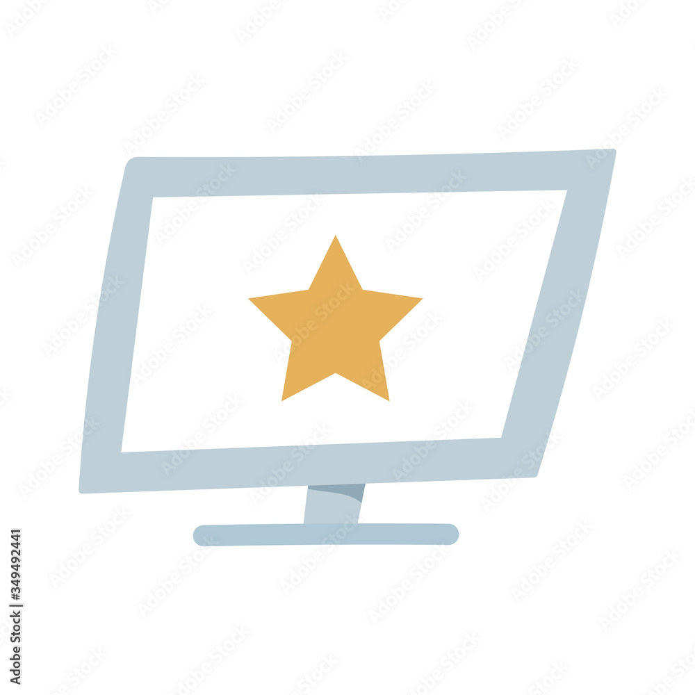 computer with star in screen device isolated icon design computer with star in screen device isolated icon design