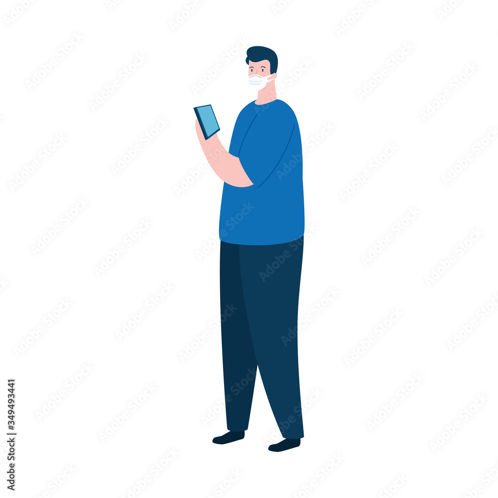 man using face mask with tablet device isolated icon vector illustration design man using face mask with tablet device isolated icon vector illustration design