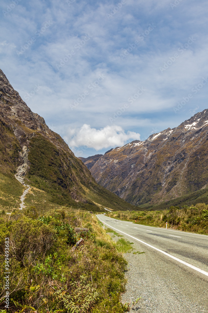 Landscapes of the South Island. Highway from Te Anau to Fiordland. New Zealand