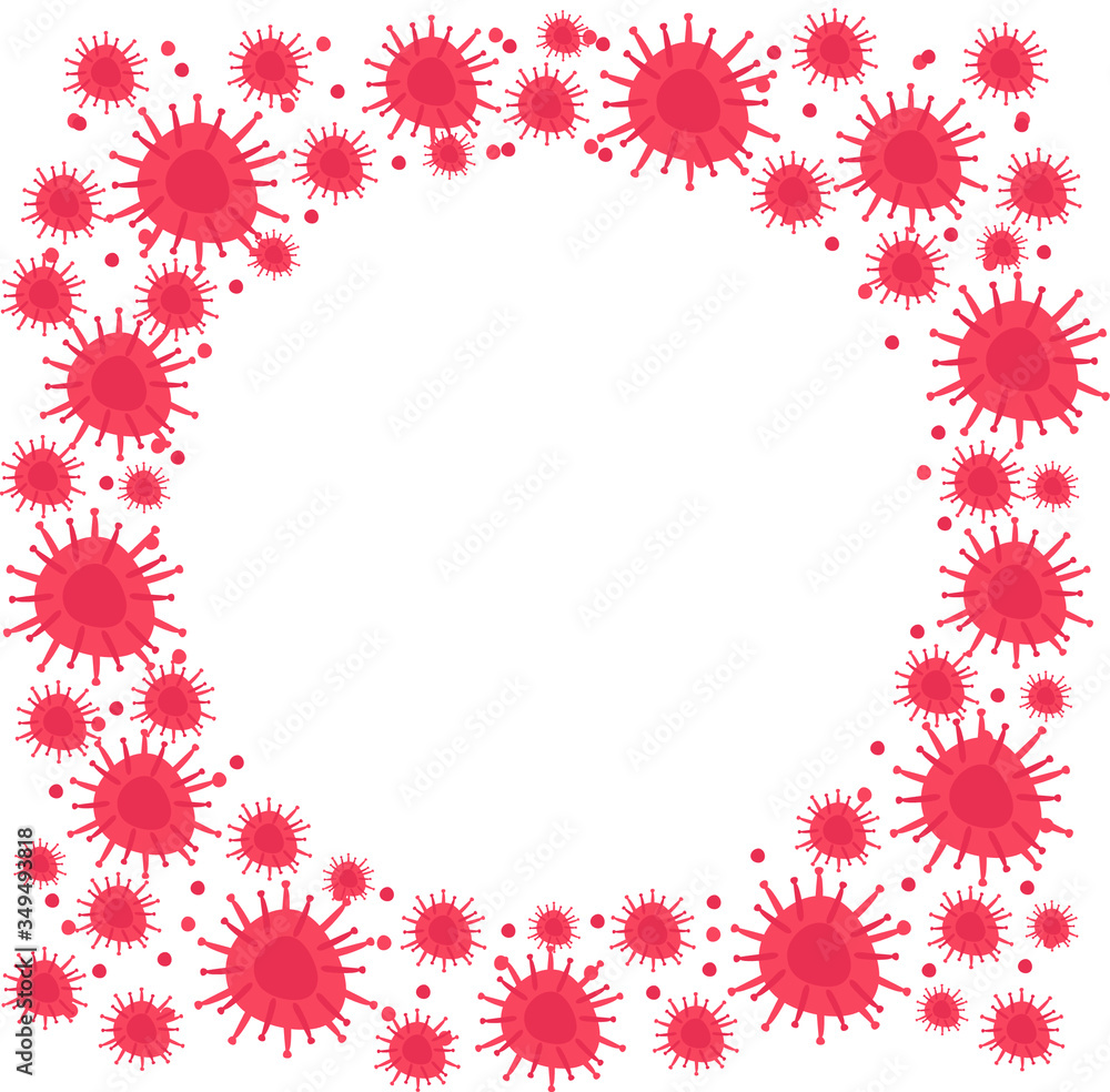 Red virus pattern frame on white background.
