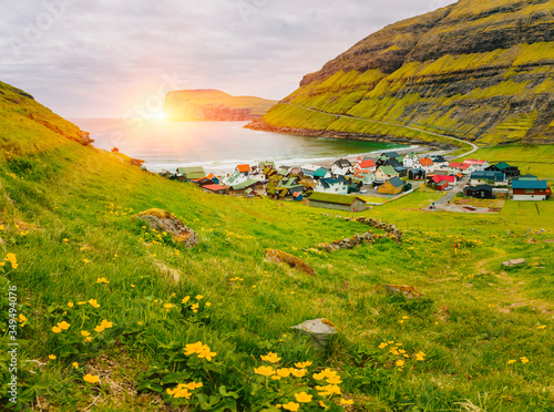 Tjornuvik Beautiful Scandinavian Village, Located On The Faroe Islands, sit on the north coast of Streymoy, photo