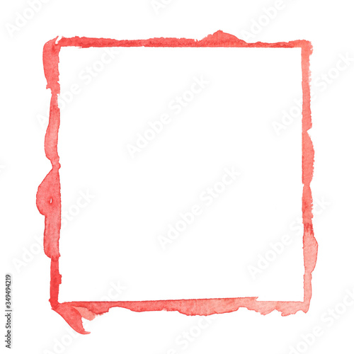 Photography red square watercolor frame on white background