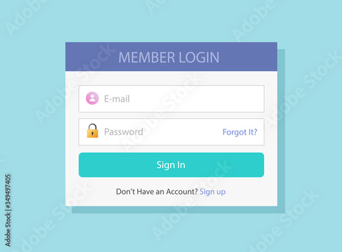 Login or sign in screen form box ui web template with username and password fields vector flat design, illustrated website log in menu bar with signin button modern trendy mockup image