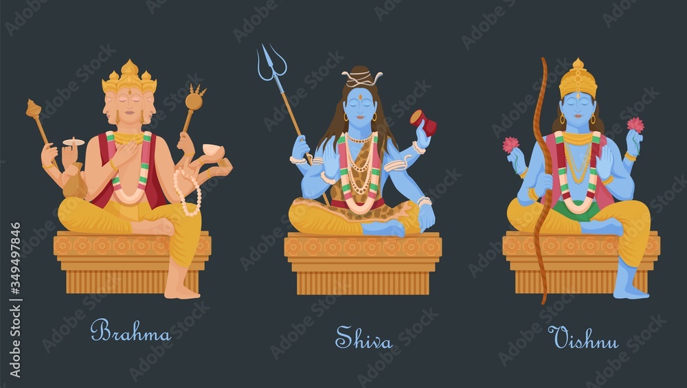 Gods of hinduism vishnu, shiva, brahma. Three main hindu deities