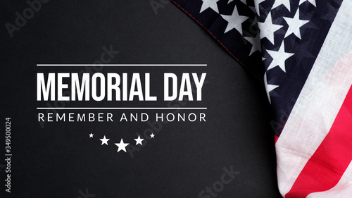 Memorial Day USA greeting card. Remember and Honor with American flag