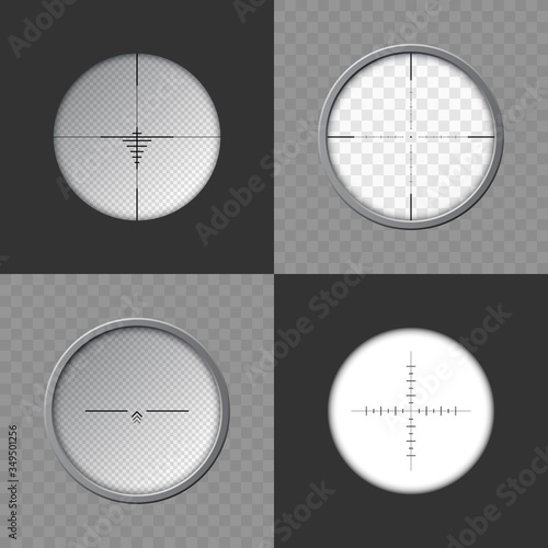 Sniper rifle scope. Weapon aim. Template of optical glass. Target concept. Vector illustration