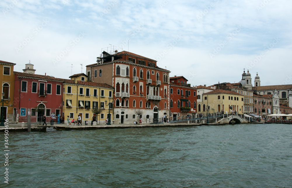 Cityscape with facades and water in Venice.