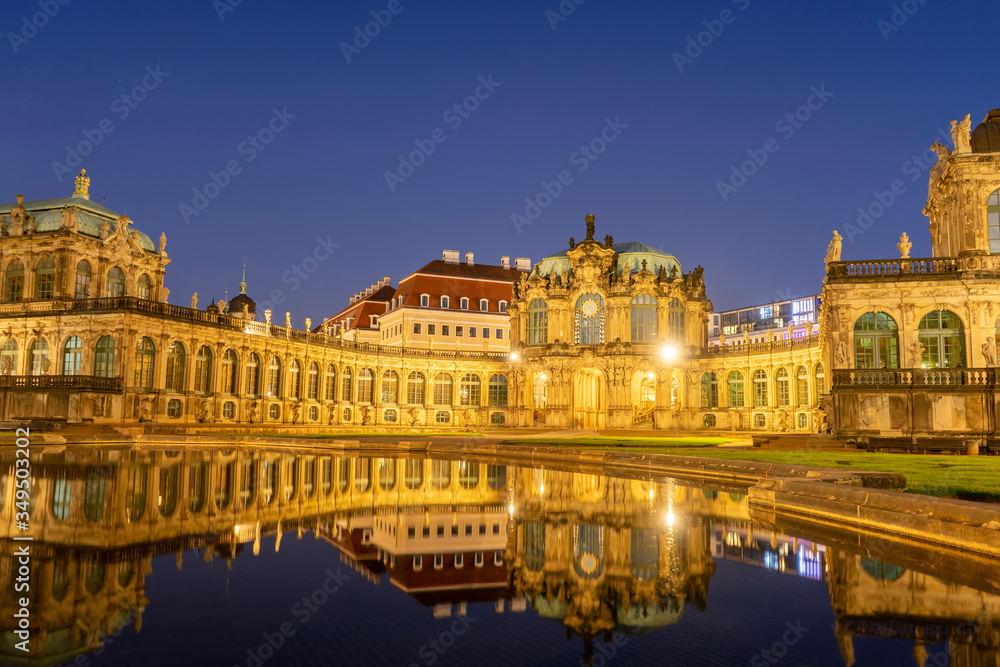 Dresden Zwinger at Night, Water Fountain View