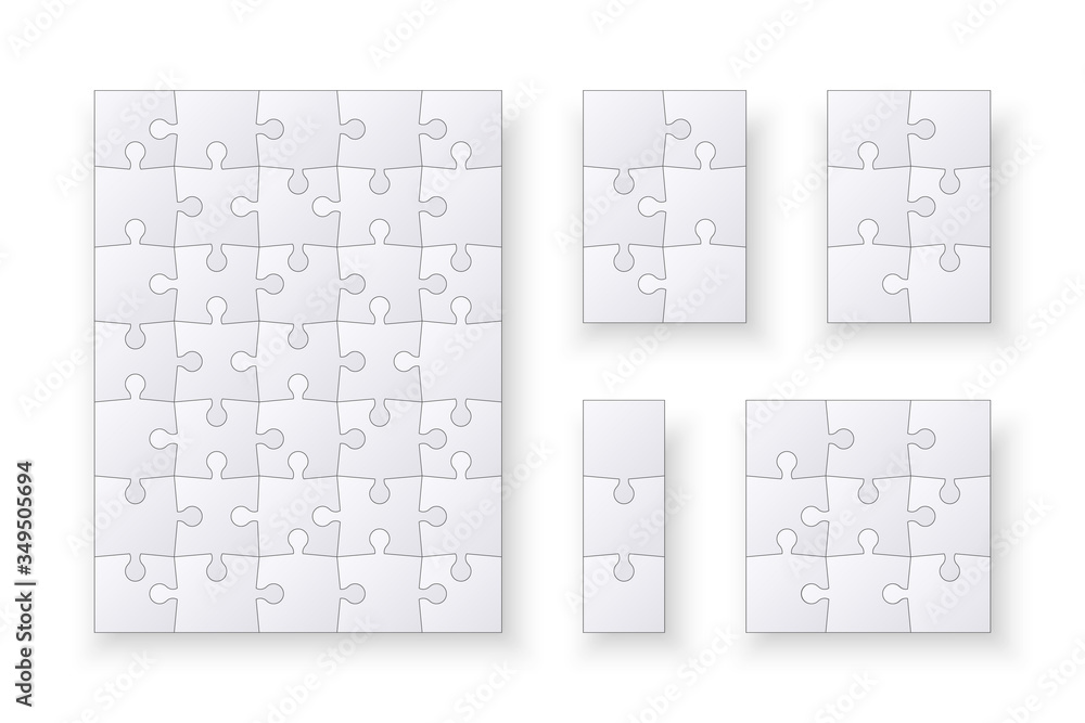 Set of jigsaw puzzle templates. Many puzzle pieces isolated on a white background. Vector illustration Set of jigsaw puzzle templates. Many puzzle pieces isolated on a white background. Vector illustration