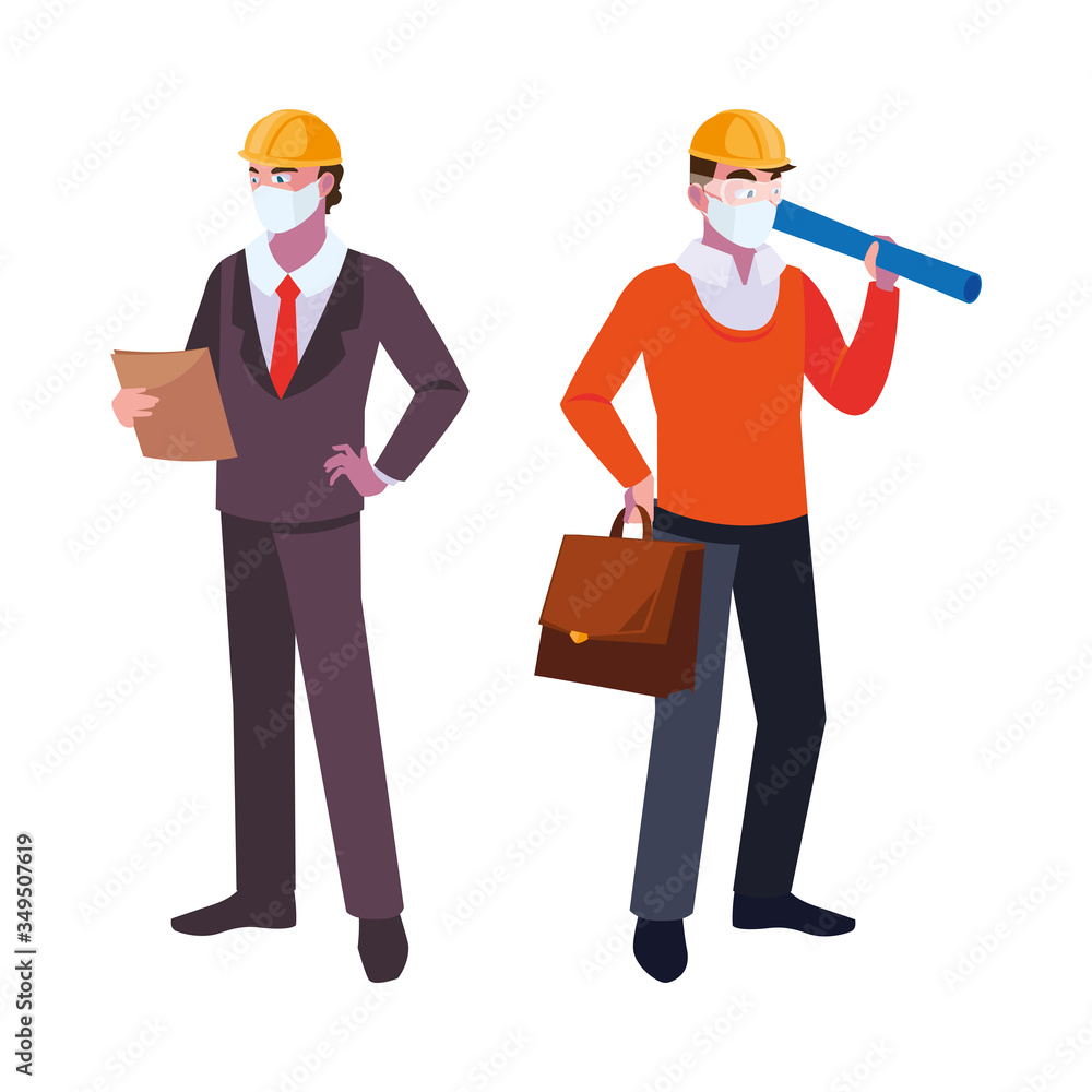 operator and architect with mask and helmet
