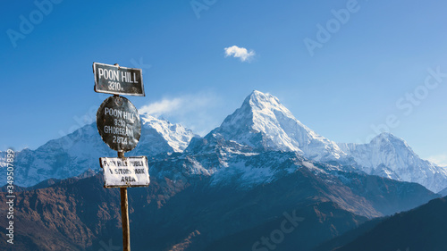 Annapurna South as seen from Poon Hill view point in Ghorepani, Nepal photo