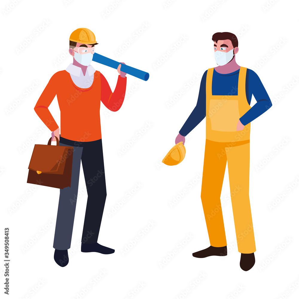 operator and architect with mask and helmet operator and architect with mask and helmet