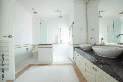 Luxury bathroom bright colors in apartment 