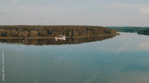 Aerial view of flying helicopter. High quaility footage, Ukraine