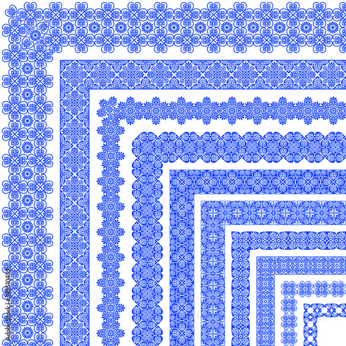 Vector set of floral elegant corner brushes with ancient traditional and modern Greek ornaments