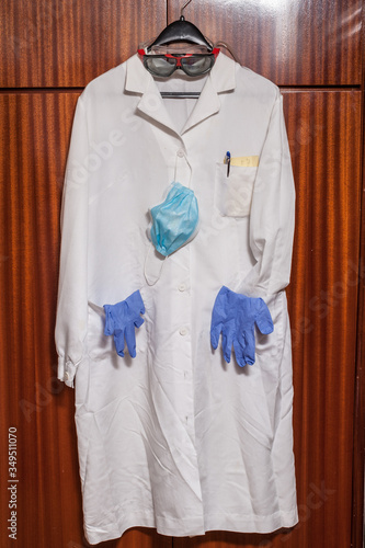 Doctor coat mask and latex glove