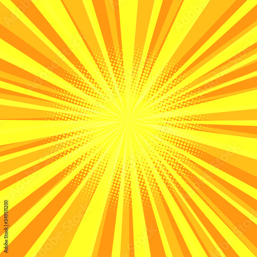 yellow sun rays pop art background