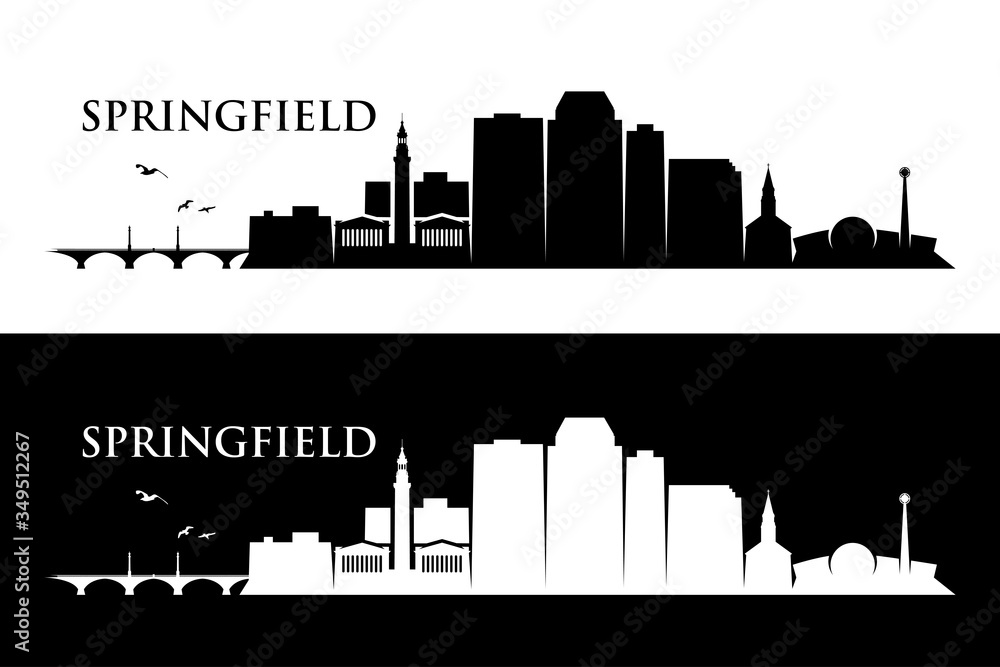 Naklejka premium Skyline Springfield - Massachusetts, Stany Zjednoczone Ameryki, USA - ilustracji wektorowych