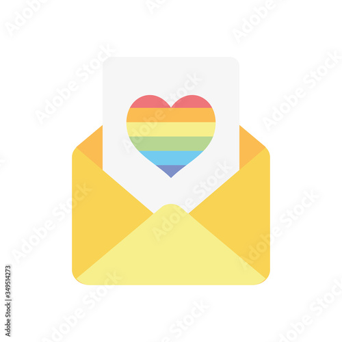 envelope and letter with pride heart icon, flat style