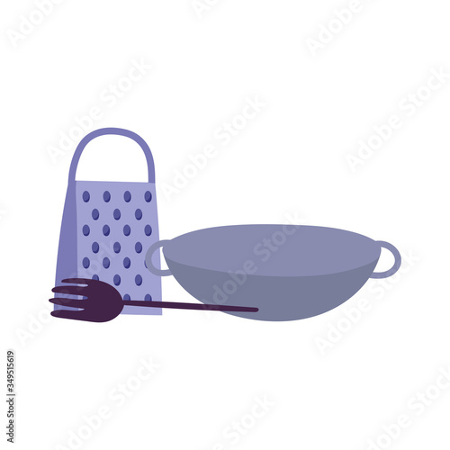 saucepan grater spatula cooking isolated icon design