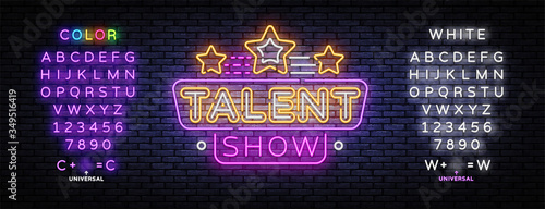 Talent Show neon sign vector. Talent Show Design template, light banner, night signboard, nightly bright advertising, light inscription. Vector illustration. Editing text neon sign